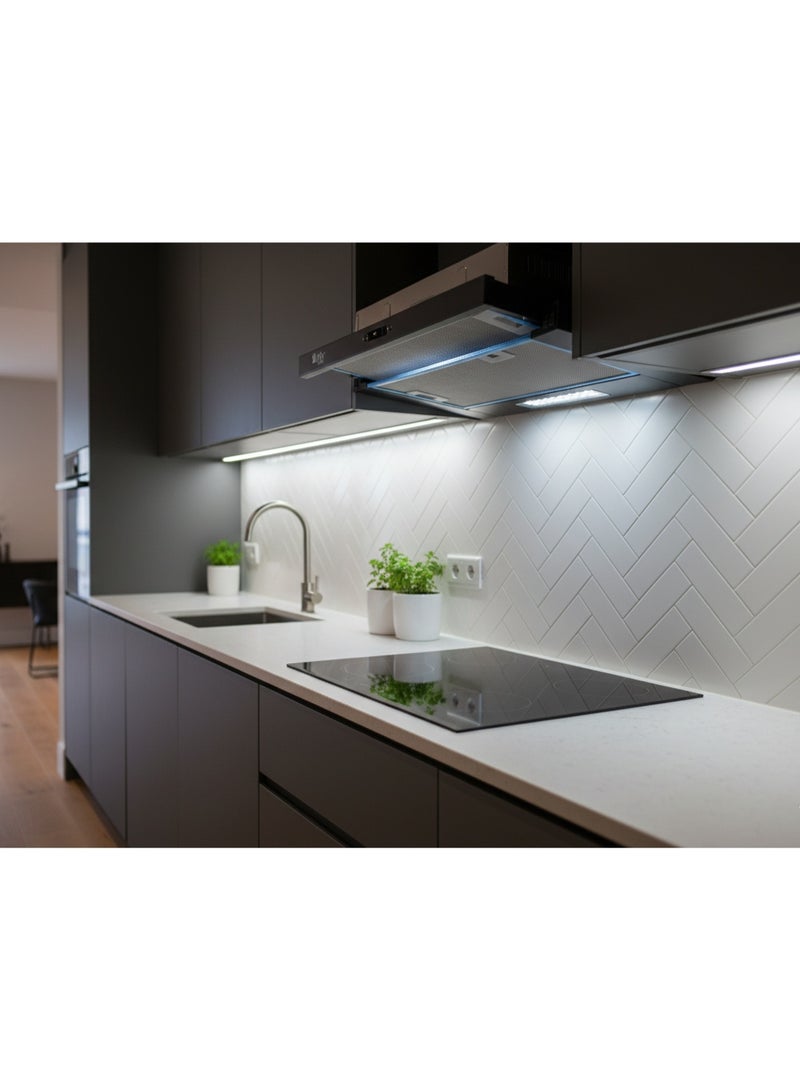 Purity Cooker Hood,  60cm,  650 m³/h Suction Power, Aluminum & Carbon Filters, LED Lighting, 3 Speeds, Made in Turkey, HIDDEN BL 60CM - Image 5
